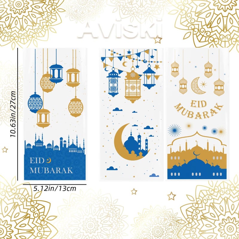 Aviski 150PCS Eid Mubarak Party Treat Bags, Ramadan Theme Printed Pattern Gift Bags Cellophane Clear Plastic Goodie Favor Bags with Silver Twist Ties for Eid Mubarak Party, 10.6 Ã— 5.1inch - Image 3