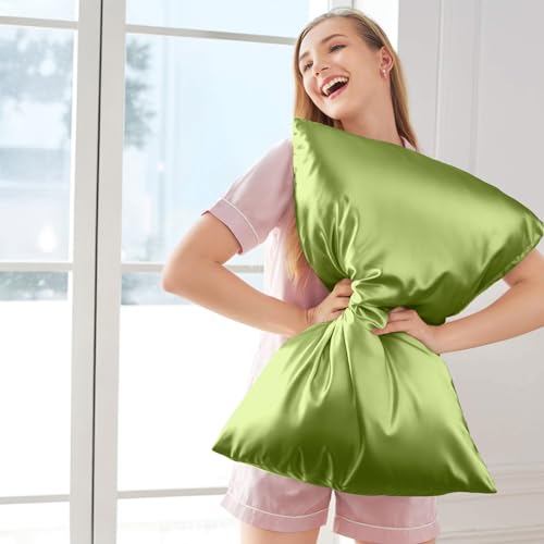 INSSL Silk Pillowcase for Women, Mulberry Silk Pillowcase for Hair ad Skin and Stay Comfortable and Breathable During Sleep(Tea Green,Standard) - Image 3