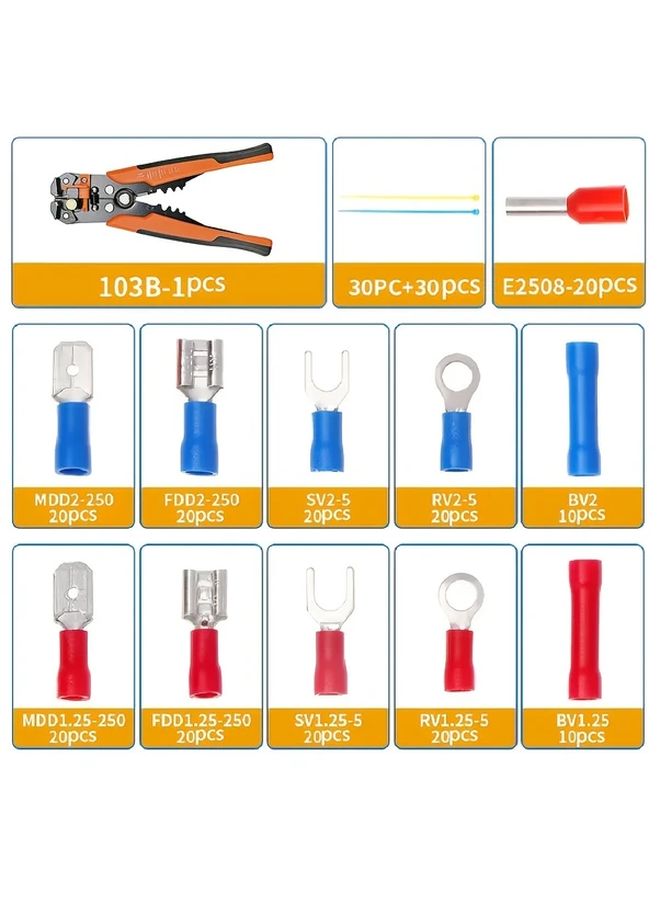 260 Pcs Spade Terminals Insulated Wire Connectors Electrical Assorted Crimp Butt Ring Fork Set Ring Lugs Wire Stripper Plier - Image 2