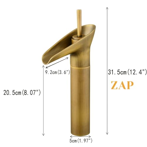 ZAP Antique Lavatory Vanity Basin Mixer Tap Bathroom Faucet with Waterfall Spout Bath Sink Faucets Single Handle One Hole Solid Brass - Brushed Gold - Image 5