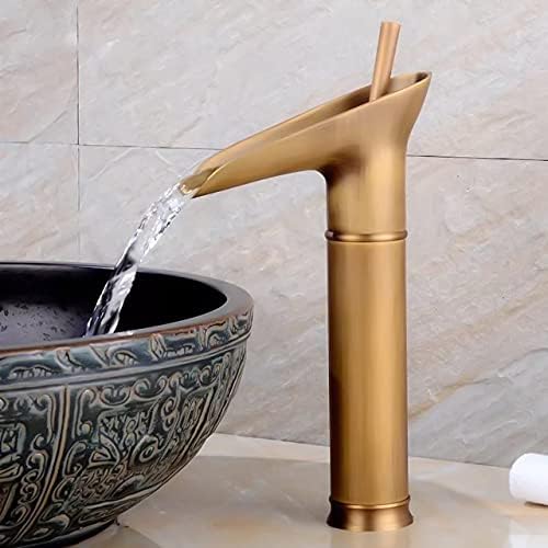 ZAP Antique Lavatory Vanity Basin Mixer Tap Bathroom Faucet with Waterfall Spout Bath Sink Faucets Single Handle One Hole Solid Brass - Brushed Gold - Image 1