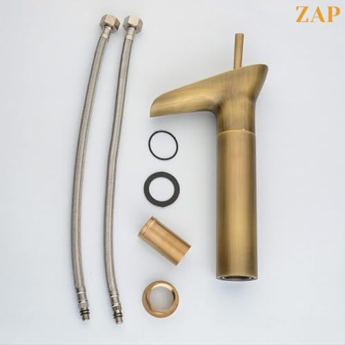 ZAP Antique Lavatory Vanity Basin Mixer Tap Bathroom Faucet with Waterfall Spout Bath Sink Faucets Single Handle One Hole Solid Brass - Brushed Gold - Image 4