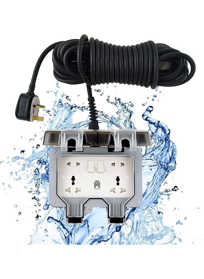 Hassan waterproof extension IP66 13A 220V - 250V socket weatherproof for outdoor garden garage use heavy electrical appliance (3 m) - Image 1