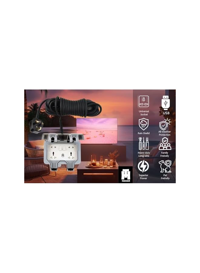 Hassan waterproof extension IP66 13A 220V - 250V socket weatherproof for outdoor garden garage use heavy electrical appliance (3 m) - Image 4