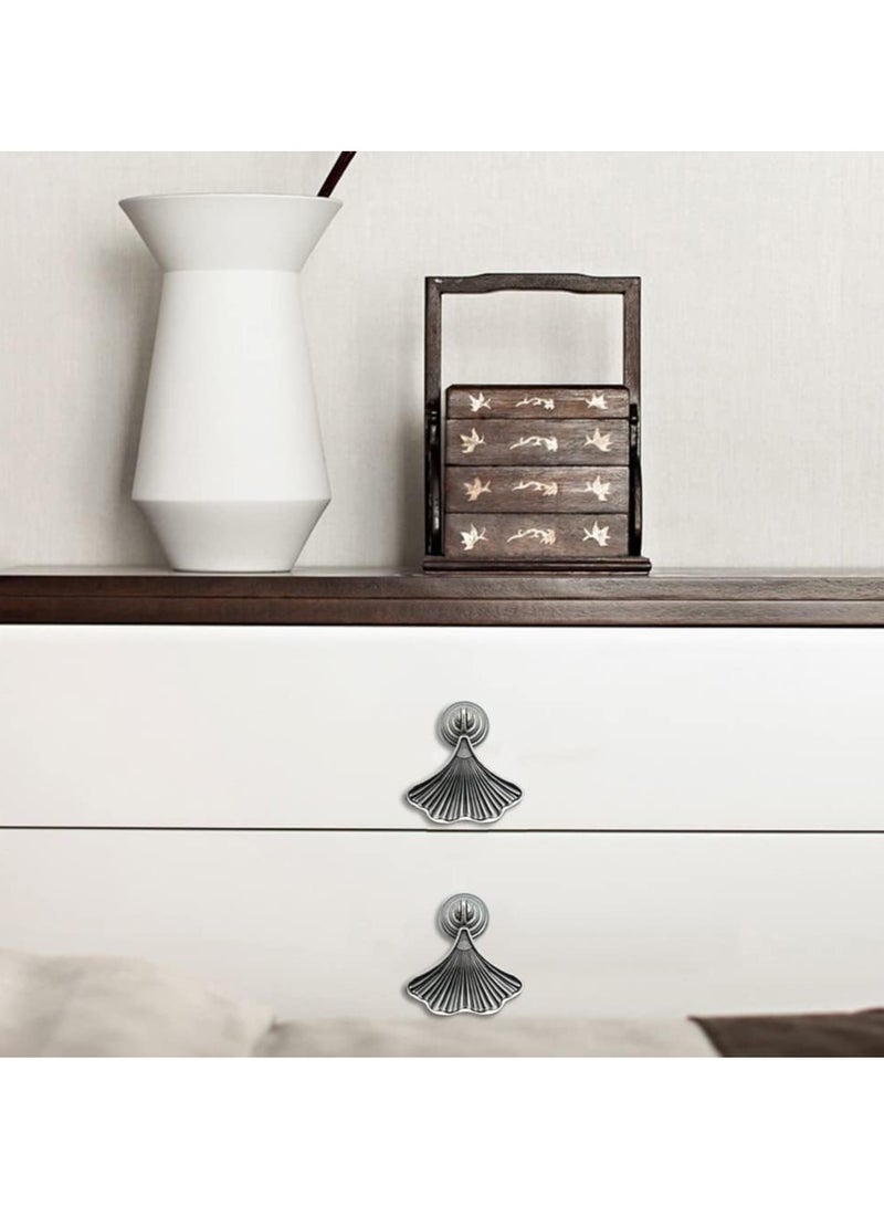 SOLARAE Knob Handles for Furniture, Antique Silver Drop Pendant Pull Handle Fashion Ginkgo Leaf Shape Dresser Knobs for Kitchen Bathroom Cabinet Door Drawer 4 pcs - Image 2