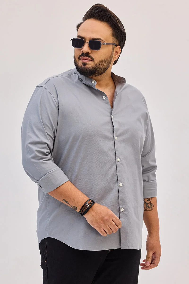 SNITCH قميص رمادي فاتح بياقة ماندرين مقاس كبير