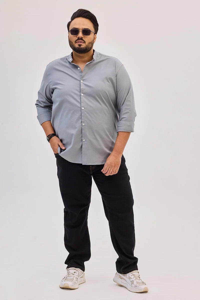 سنيتش قميص رمادي فاتح بياقة ماندرين مقاس كبير