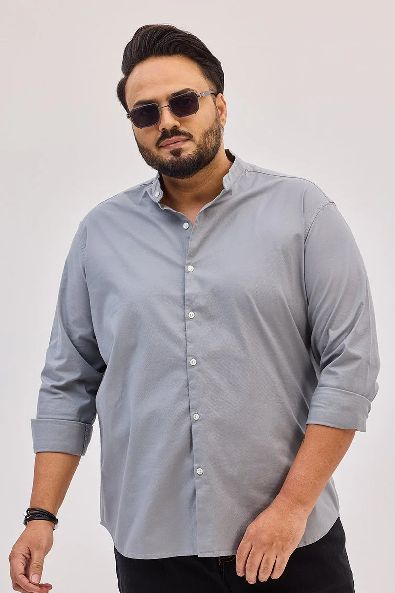 SNITCH Light Grey Mandarin Plus Size Shirt