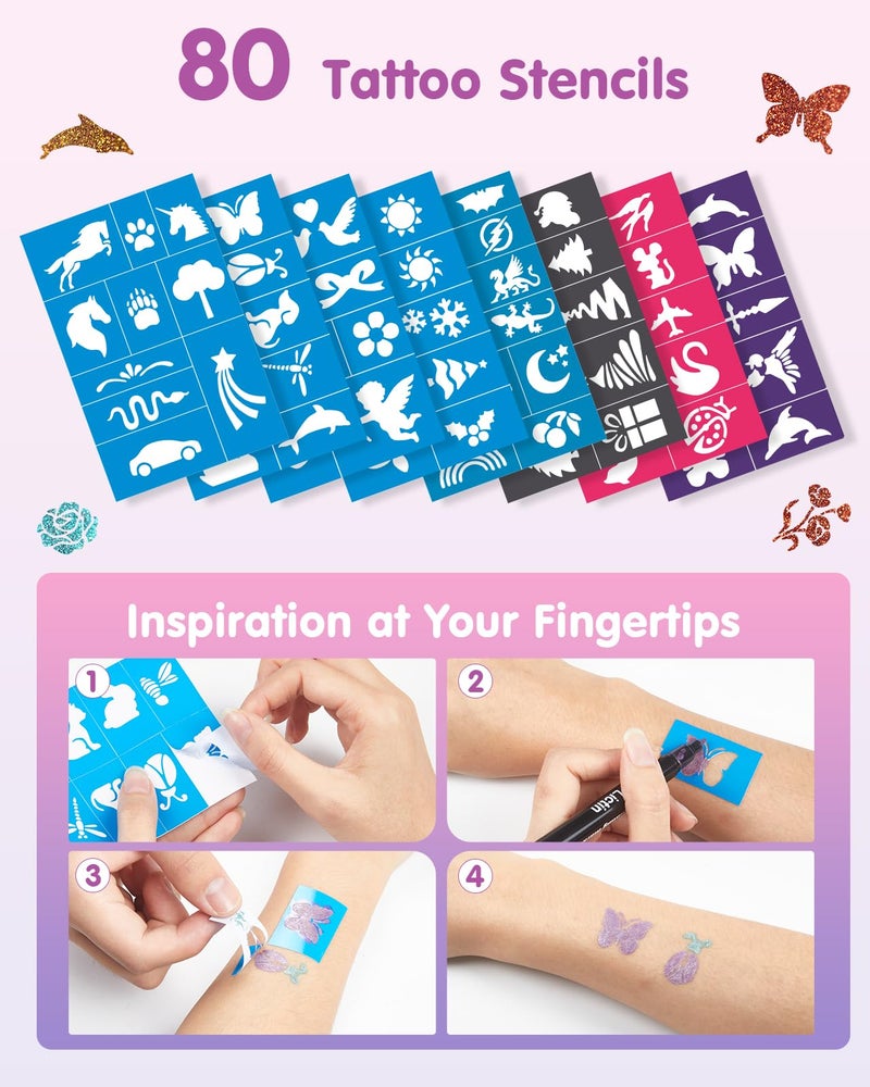 Lictin Temporary Tattoo Markers for Skin, 16 Colors Dual-End Skin Tattoo Pens with 80 Tattoo Stencils, Matte & Metallic Body Markers for Kids Teens and Adults, Flexible Brush Tip, Cosmetic-Grade - Image 5