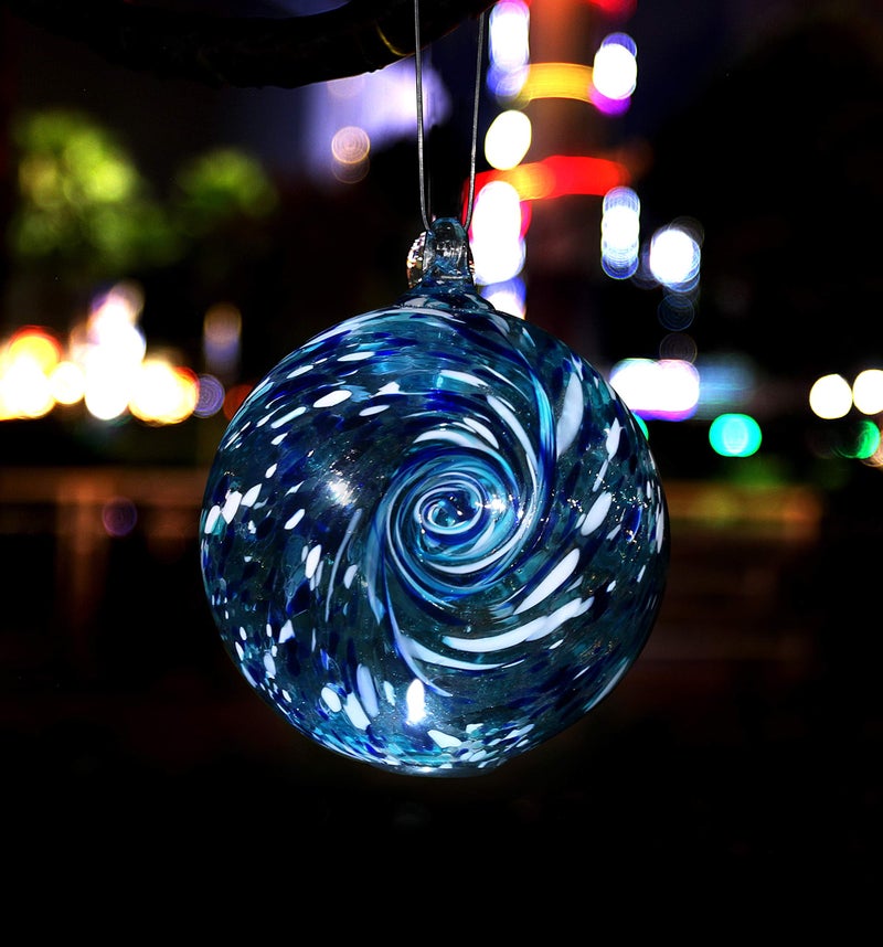 Artisan Crafts and Design 6Inch Solar Powered Hanging Galaxy Glass Gazing Ball Outdoor Garden Decoration AquaBlue