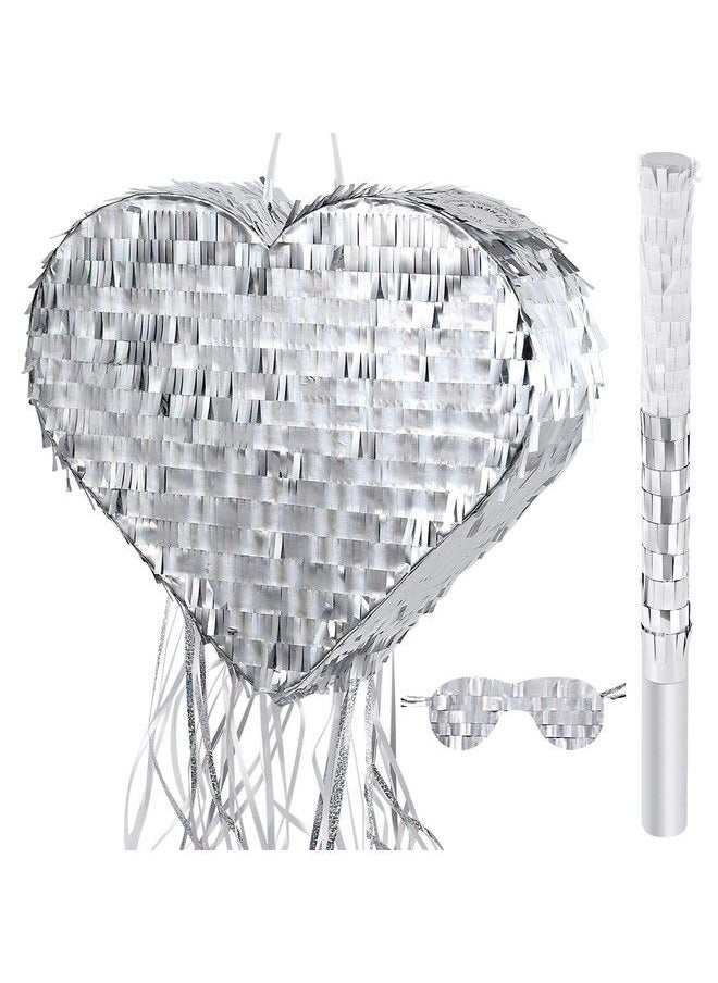 Zhanmai Small Heart Pinata Heart Pull String Pinata Wedding Party Decoration Supplies Pinata With Pinata Stick Blindfold For Wedding Birthday Bridal Shower Decorations(14.2 X 11.8 Inch) (Retro Style)  - Image 1