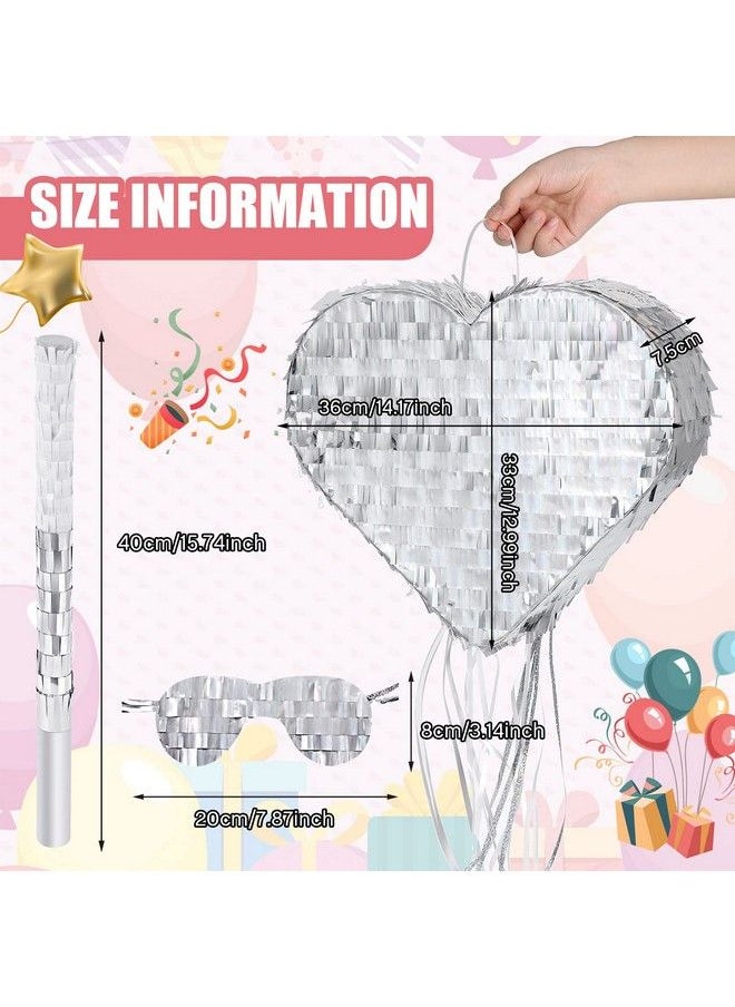 Zhanmai Small Heart Pinata Heart Pull String Pinata Wedding Party Decoration Supplies Pinata With Pinata Stick Blindfold For Wedding Birthday Bridal Shower Decorations(14.2 X 11.8 Inch) (Retro Style)  - Image 3
