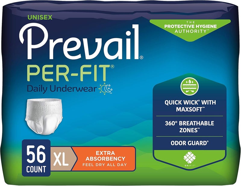 Prevail PerFit Daily Protective Underwear Unisex Adult Disposable Adult Diaper for Men Women Extra Absorbency XLarge 56 Count 4 Packs of 14 - Image 1