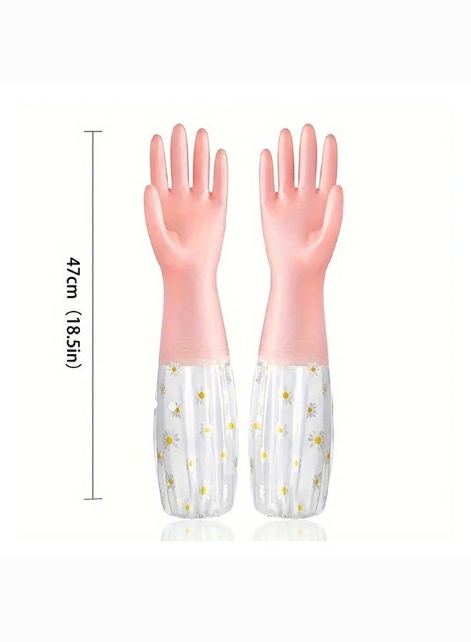 Reusable Long Rubber Cleaning Gloves, Waterproof Latex PVC Flock Lined Gloves for Dishwashing, Kitchen & Garden - Image 2