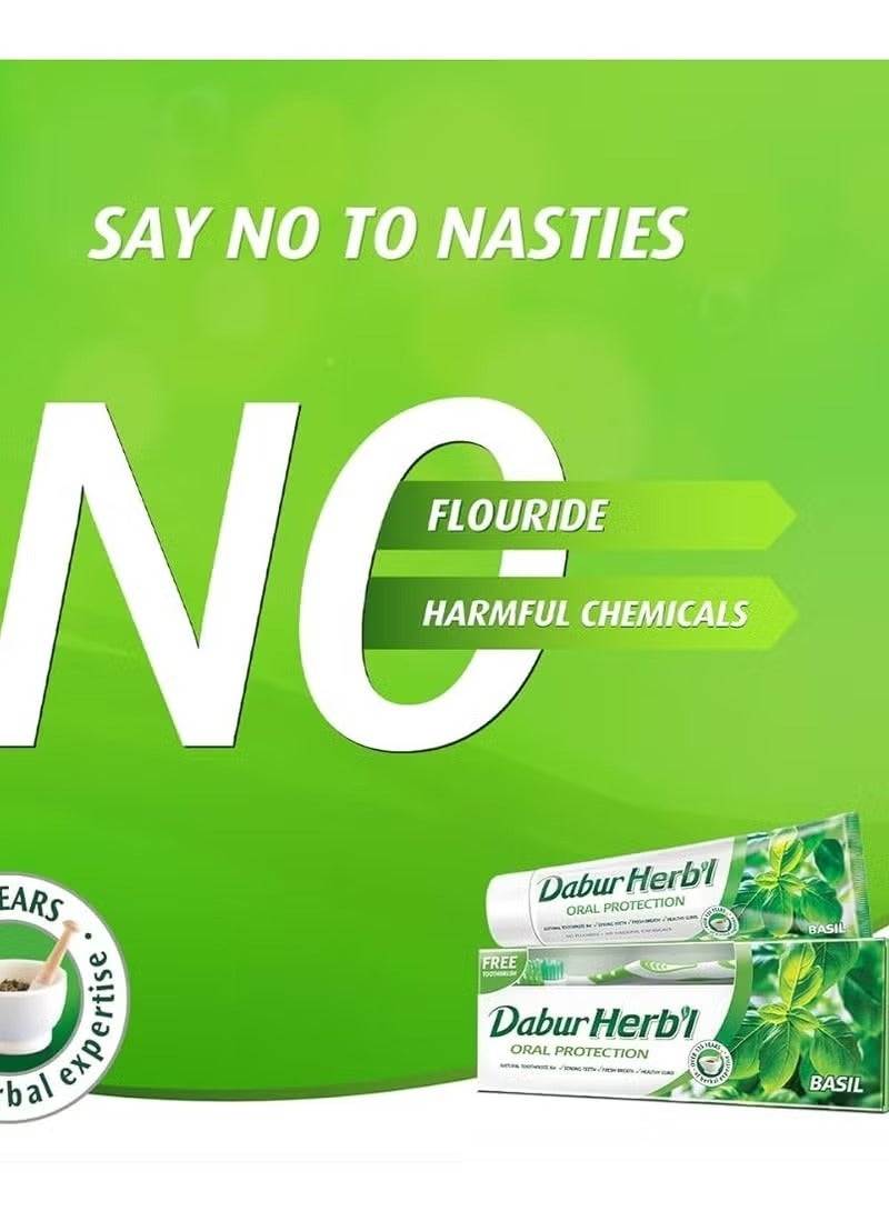 دابر هيرب'ل هيربل معجون أسنان بالريحان 140 جم + فرشاة أسنان ألوان متعددة - Image 3