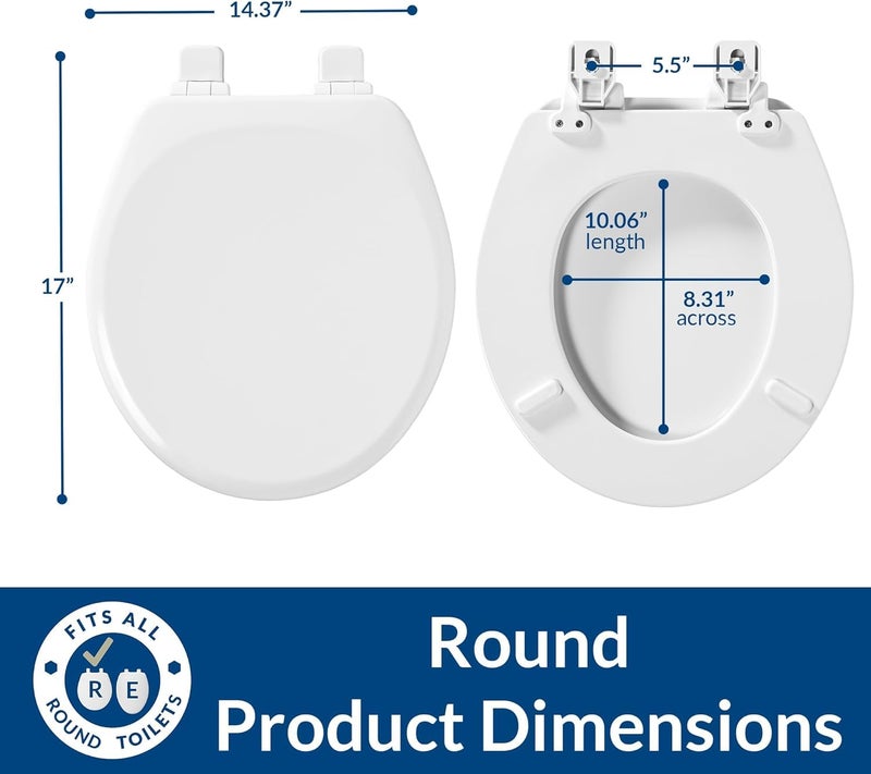 Mayfair Linden Slow Close Toilet Seat, Non Slip Heavy Duty Wood, Easy Install, Round, White - Image 5