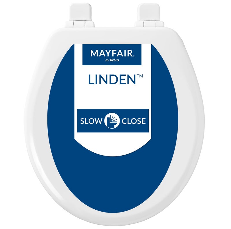 Mayfair Linden Slow Close Toilet Seat, Non Slip Heavy Duty Wood, Easy Install, Round, White - Image 1