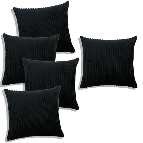 RD TREND® Cushion Cover Set of 5, Decorative Sofa Living Room Home Square Cushion Covers 16 Inch x 16 Inch, Aesthetic Corduroy Striped Double Sided (Black,Pack of 5) - Image 5