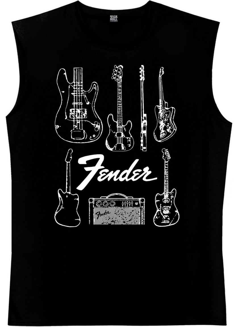 Rock&Roll - Fender Guitar Black Cut Arm | Sleeveless Men's T-Shirt | Athlete - Image 1