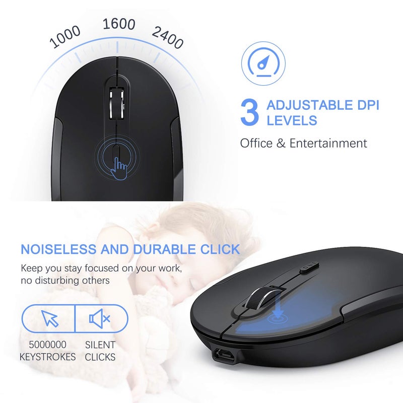 VssoPlor Wireless Keyboard and Mouse, Vssoplor 2.4GHz Rechargeable Compact Quiet Full-Size Keyboard and Mouse Combo with Nano USB Receiver for Windows, Laptop, PC, Notebook-Black - Image 5