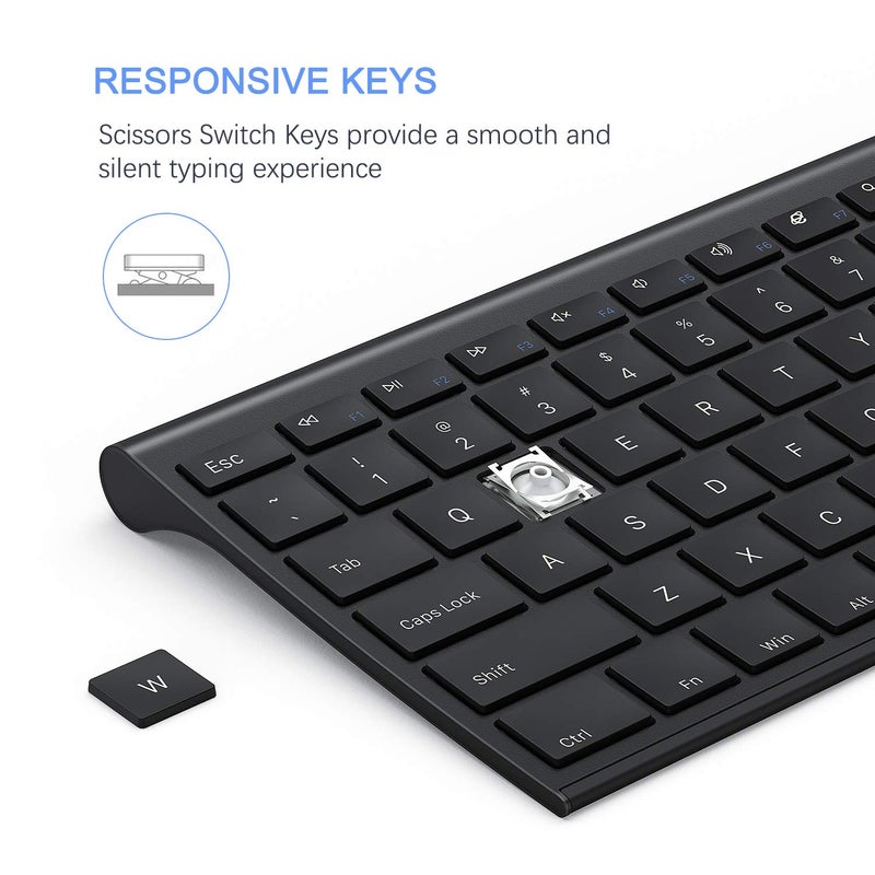 VssoPlor Wireless Keyboard and Mouse, Vssoplor 2.4GHz Rechargeable Compact Quiet Full-Size Keyboard and Mouse Combo with Nano USB Receiver for Windows, Laptop, PC, Notebook-Black - Image 4