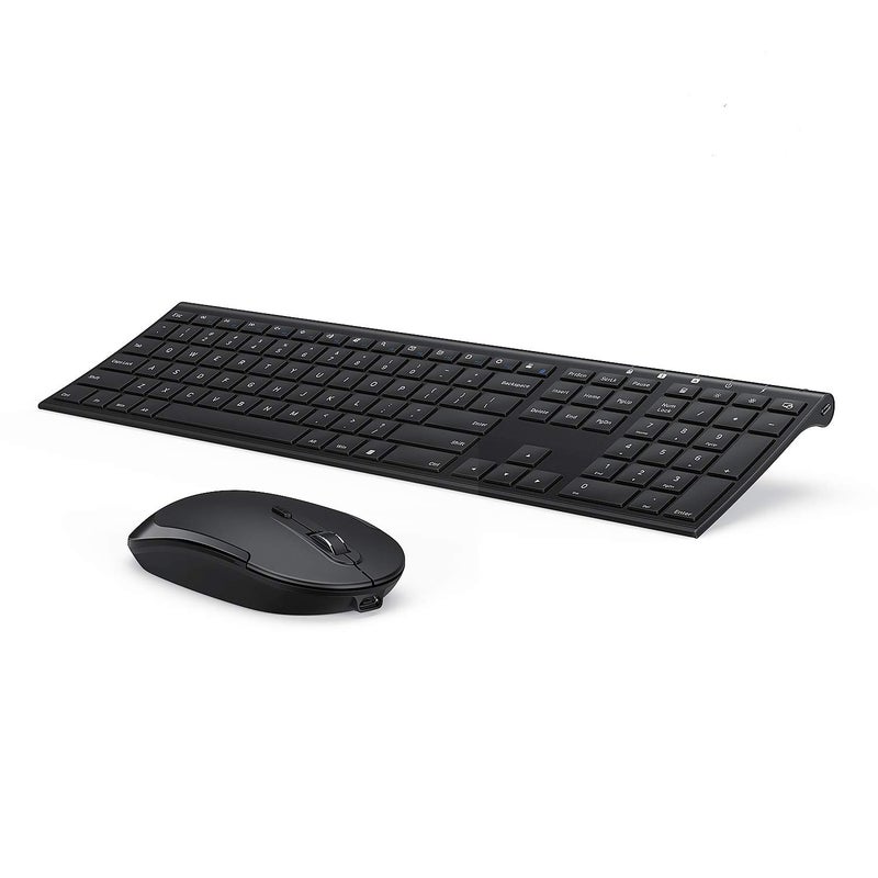 VssoPlor Wireless Keyboard and Mouse, Vssoplor 2.4GHz Rechargeable Compact Quiet Full-Size Keyboard and Mouse Combo with Nano USB Receiver for Windows, Laptop, PC, Notebook-Black - Image 1