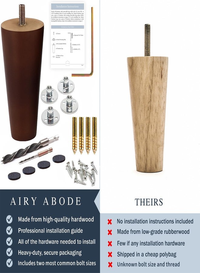 Airy Abode Premium Walnut Wood Furniture Legs (Full Install Kit) - Pick Your Size and Color - Image 4
