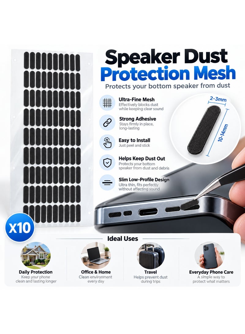 Speaker Dust Protection Mesh Stickers for Phone Bottom Speakers, Ultra-Fine Anti-Dust Net with Strong Adhesive, 13x3.5mm Ultra-Thin - Black (Pack of 10) - Image 2