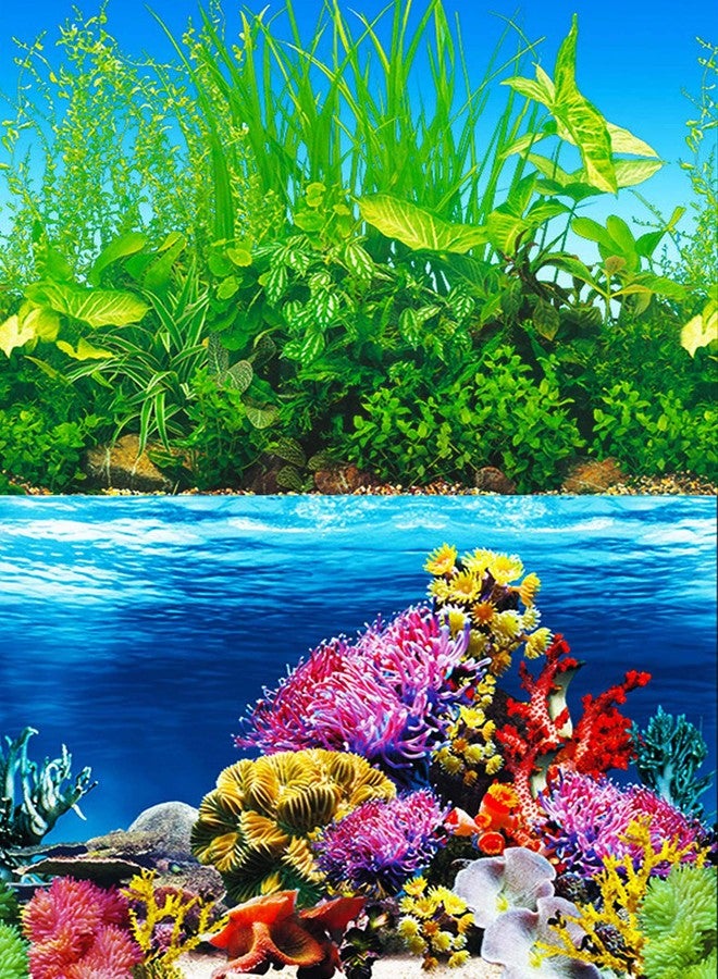 ELEBOX Aquarium Background Poster, Undersea Water Plants Sea Anemone Coral Aquarium Decor Background Double Sides Fish Tank Background Sticker Decorations 11.8" x 24.4"