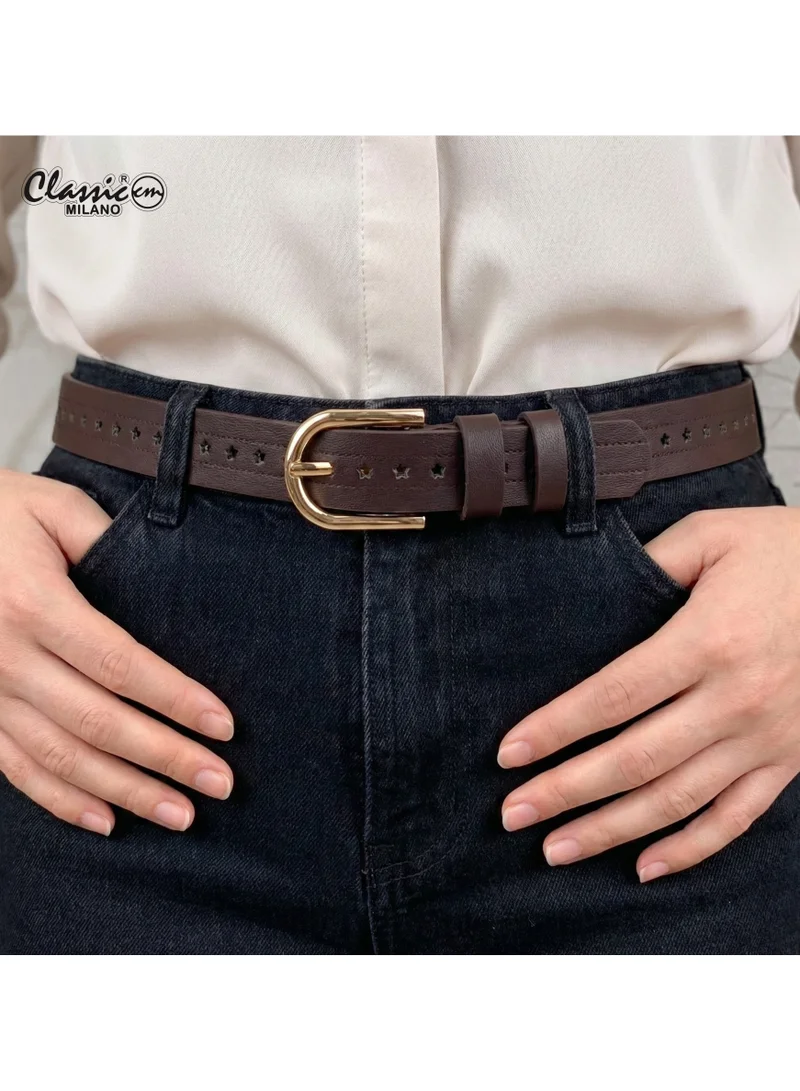 Classic Milano Brown (SGPU42) Classic Milano Women's Belt with Gift Box; Faux Leather Ladies Belt for Dresses, Jeans & Gowns; Stylish Womens Belt; Adjustable Girls Belt; Belt for Women | Full Length: 110 CM (Free Size - Fits up to the waist of 40 Inches / 100 CM) for Women | Best Price UAE