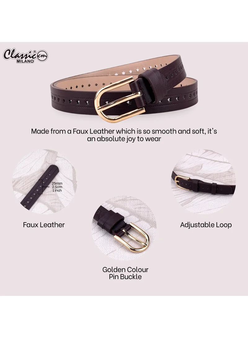 Classic Milano Brown (SGPU42) Classic Milano Women's Belt with Gift Box; Faux Leather Ladies Belt for Dresses, Jeans & Gowns; Stylish Womens Belt; Adjustable Girls Belt; Belt for Women | Full Length: 110 CM (Free Size - Fits up to the waist of 40 Inches / 100 CM) for Women | Best Price UAE