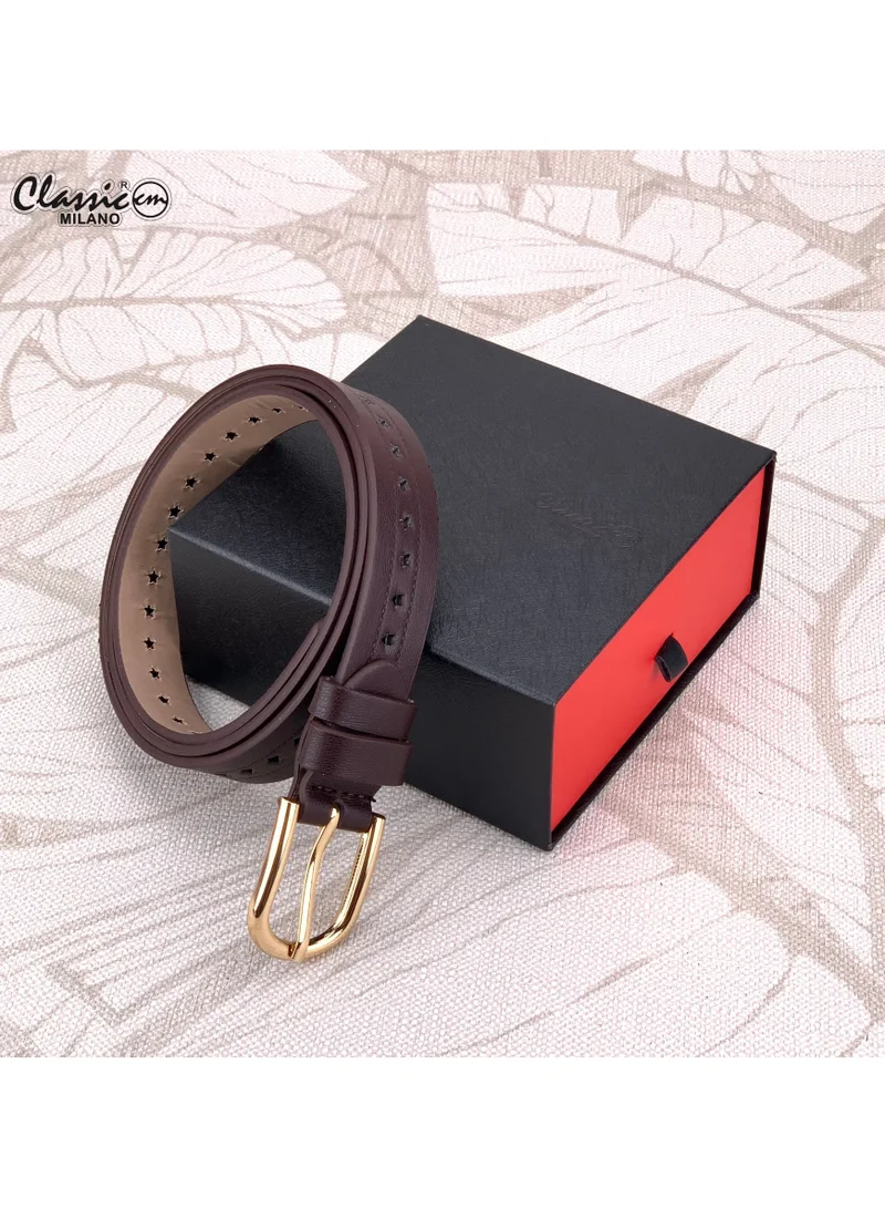 Classic Milano Brown (SGPU42) Classic Milano Women's Belt with Gift Box; Faux Leather Ladies Belt for Dresses, Jeans & Gowns; Stylish Womens Belt; Adjustable Girls Belt; Belt for Women | Full Length: 110 CM (Free Size - Fits up to the waist of 40 Inches / 100 CM) for Women | Best Price UAE