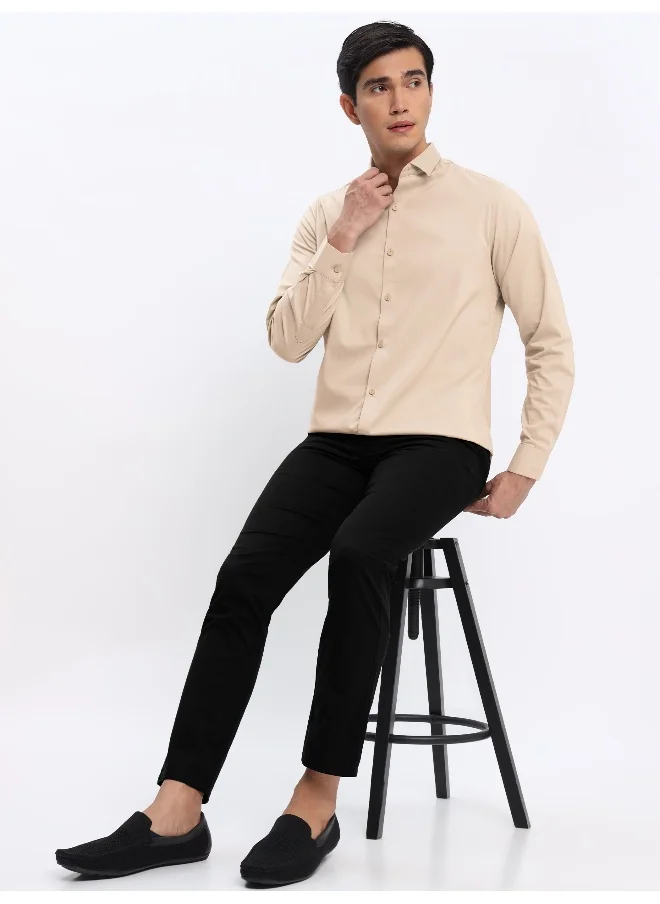 Beyoung BEYOUNG Light Beige Plain Cotton Shirts