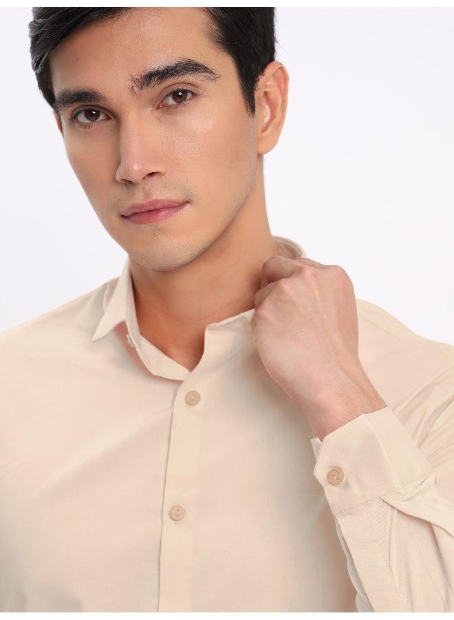 Beyoung BEYOUNG Light Beige Plain Cotton Shirts - Image 5
