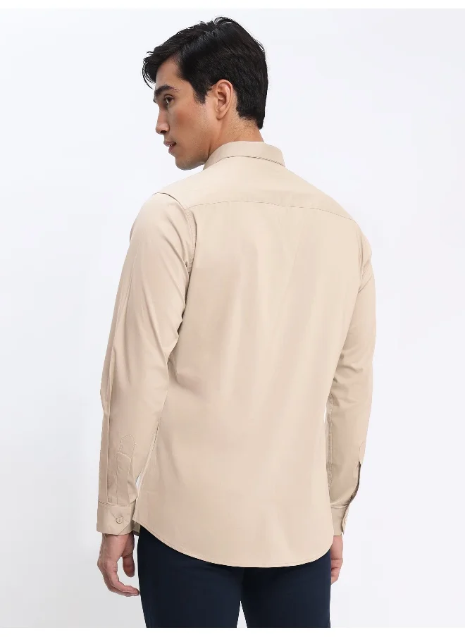 Beyoung BEYOUNG Light Beige Plain Cotton Shirts