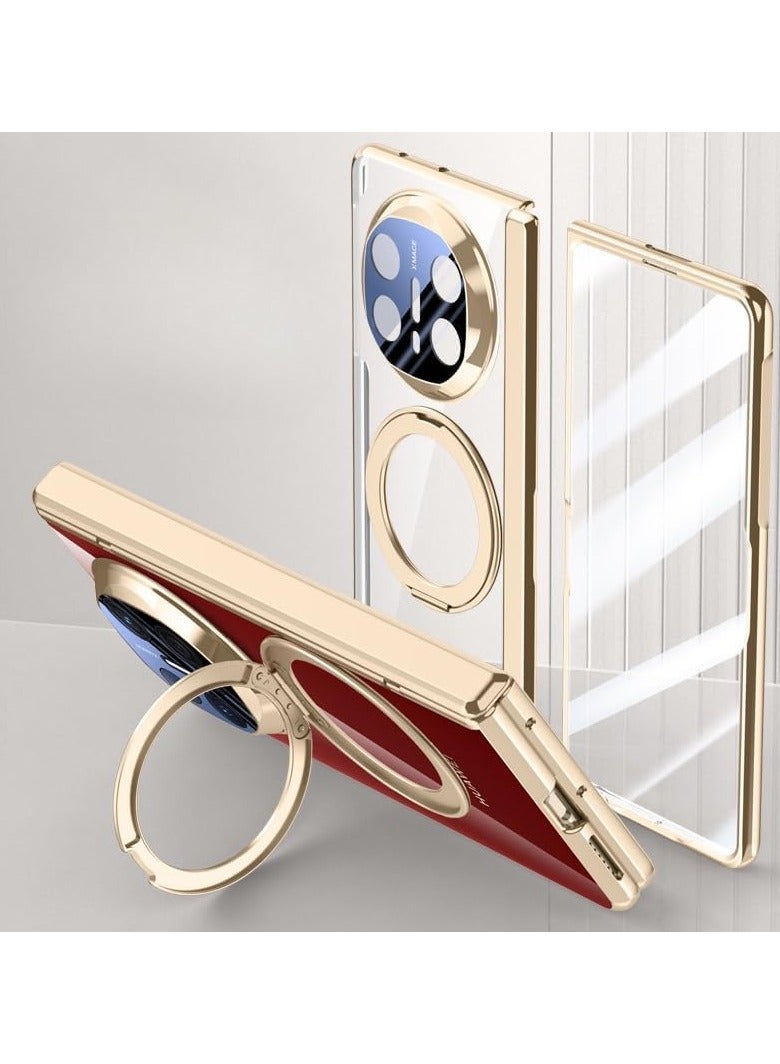 general Magnetic shell compatible with Huawei Mate X6 shell [built-in HD screen protector] [Wireless charging] 360° rotating bracket plated frame transparent shock-proof cover