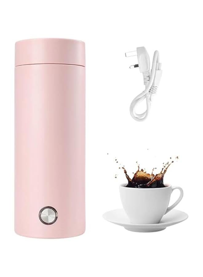 TRASSLE Portable Travel Kettle, 400ML Small Electric Travel Kettle, 3 in 1 Electric Heating Cup, Fast Boil and Auto Shut Off Heating Mug for Tea, Coffee, Baby Milk, Stainless Steel Kettle (Pink) - Image 1
