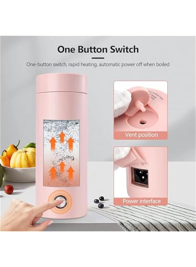 TRASSLE Portable Travel Kettle, 400ML Small Electric Travel Kettle, 3 in 1 Electric Heating Cup, Fast Boil and Auto Shut Off Heating Mug for Tea, Coffee, Baby Milk, Stainless Steel Kettle (Pink) - Image 4