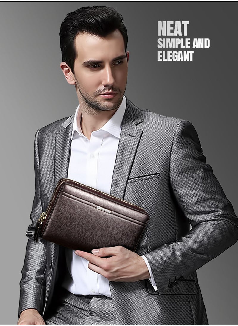 Moovant Men's Wallet, Long Purse, Leather Clutch Bag, Large Business Handbag, Phone Card Holder Case, Brown  - Image 2