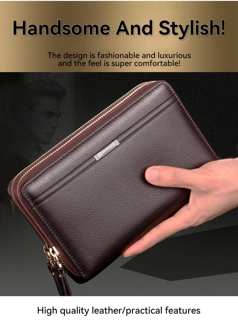 Moovant Men's Wallet, Long Purse, Leather Clutch Bag, Large Business Handbag, Phone Card Holder Case, Brown  - Image 3