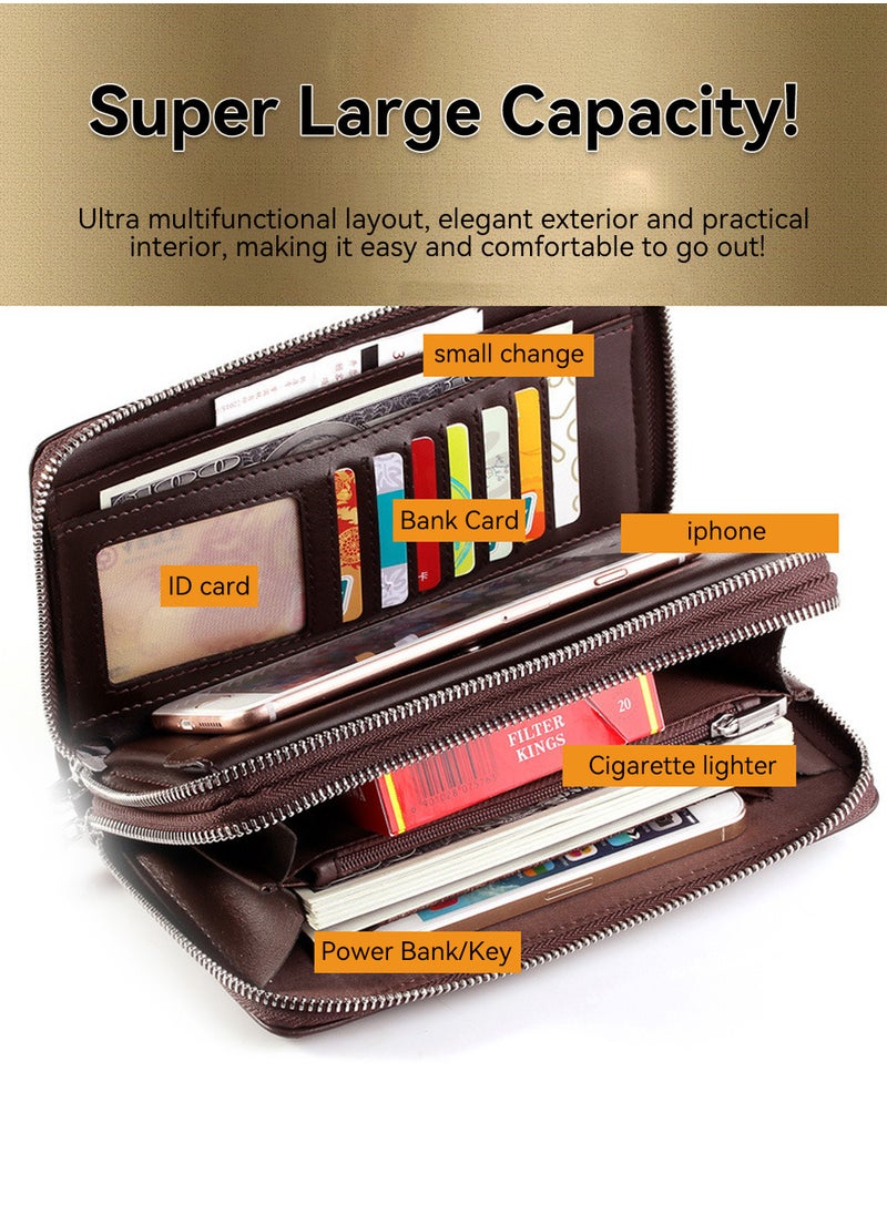 Moovant Men's Wallet, Long Purse, Leather Clutch Bag, Large Business Handbag, Phone Card Holder Case, Brown  - Image 4