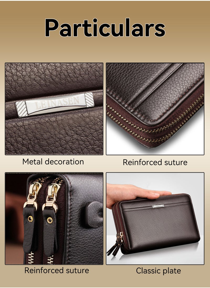 Moovant Men's Wallet, Long Purse, Leather Clutch Bag, Large Business Handbag, Phone Card Holder Case, Brown  - Image 5