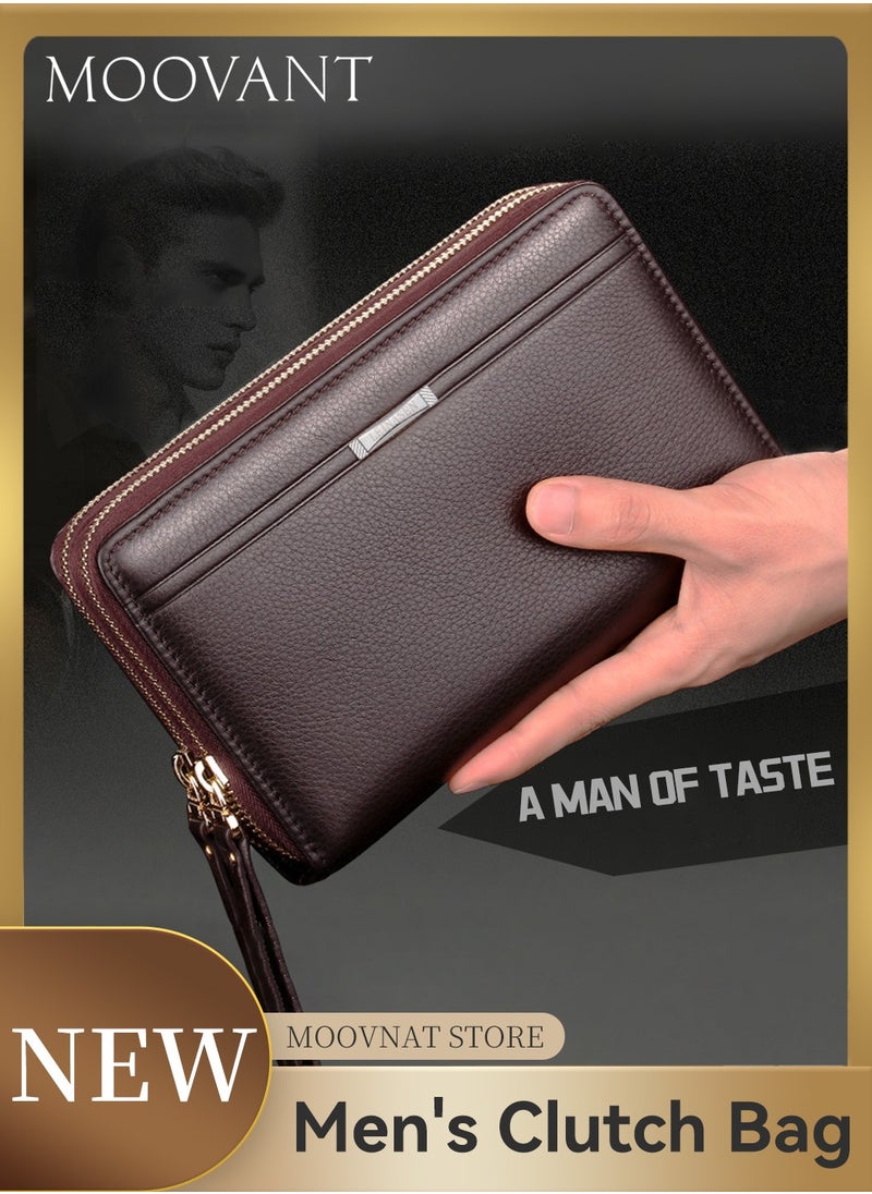 Moovant Men's Wallet, Long Purse, Leather Clutch Bag, Large Business Handbag, Phone Card Holder Case, Brown  - Image 1