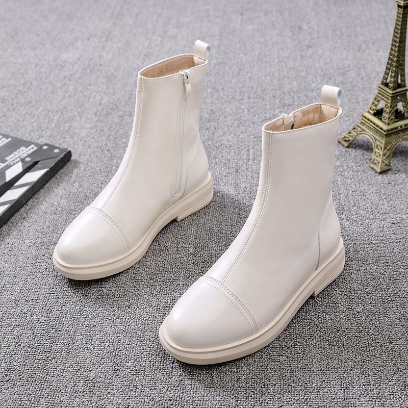 New Products, New Products For 2025, Versatile Universal Zipper White Mid-Calf Boots, Flats Soft-Soled Elastic Boots - Image 4