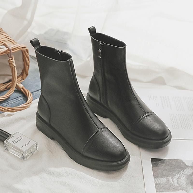 New Products, New Products For 2025, Versatile Universal Zipper White Mid-Calf Boots, Flats Soft-Soled Elastic Boots - Image 5