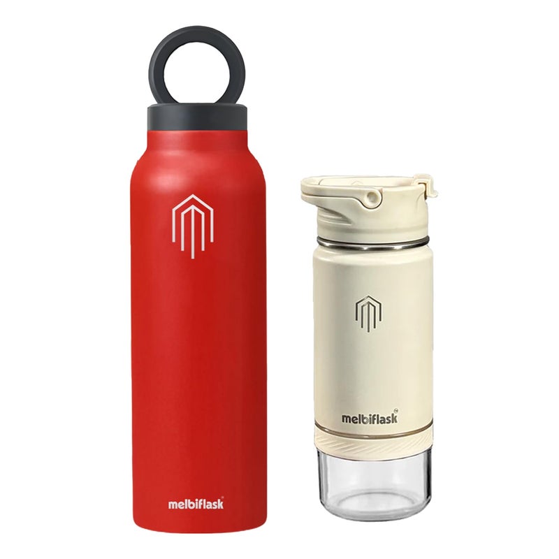 Melbify Melbify Teen Bundle Mini Flask 500 ml Melbipod Flask 750 ml Pack of 2 Hot Cold Water Bottle Ideal for Vlogging Office Gym Home Travel Sports 