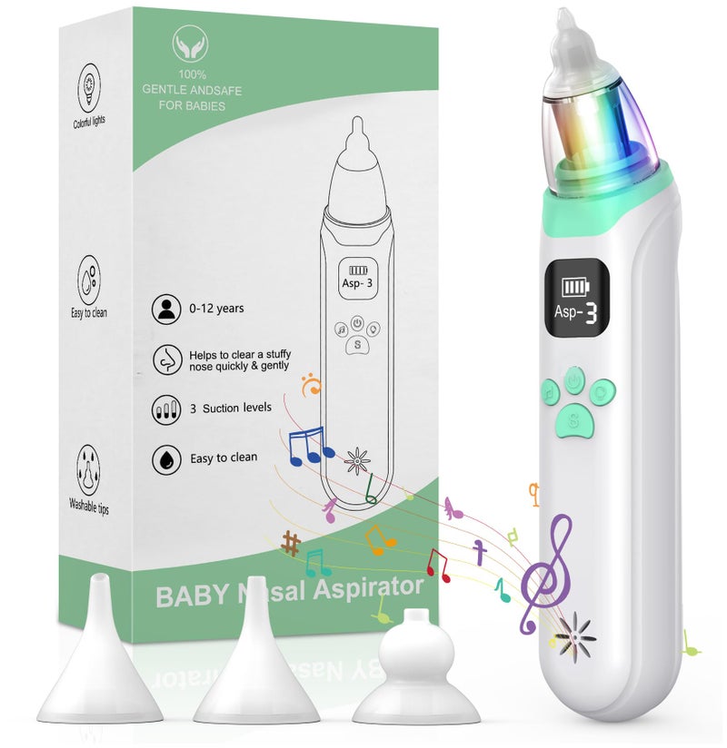 DIHOOM Nasal Aspirator Baby, Electric Nose Suckers, 3 Silicone Tips and 3 Suction Levels, Anti-Backflow Snot Sucker for Newborns, Toddlers, Soothing Function with Music and Light - Image 1