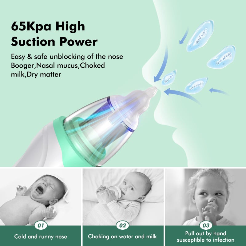 DIHOOM Nasal Aspirator Baby, Electric Nose Suckers, 3 Silicone Tips and 3 Suction Levels, Anti-Backflow Snot Sucker for Newborns, Toddlers, Soothing Function with Music and Light - Image 3