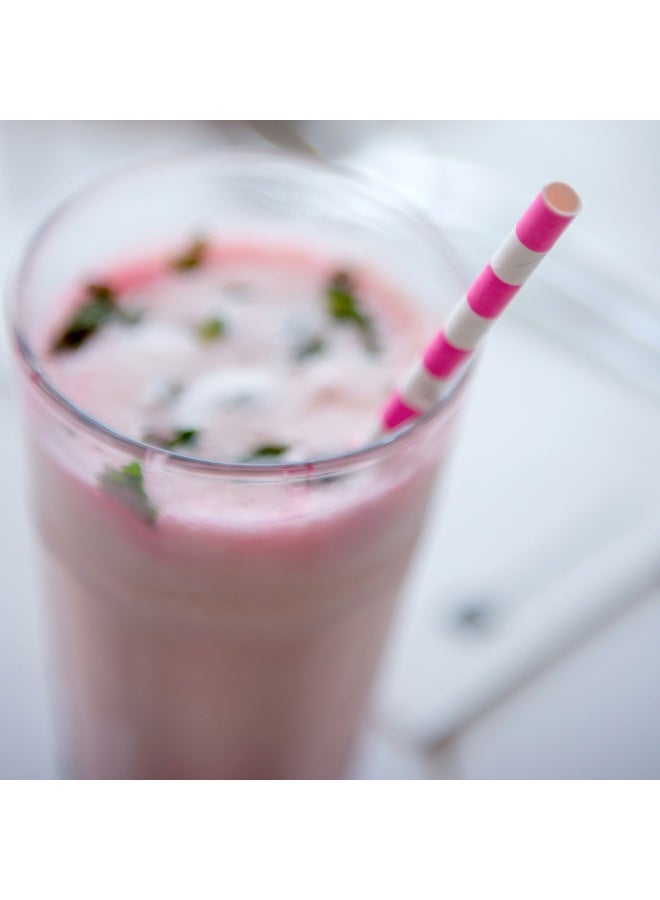 Restaurantware 7.8 Inch Paper Straws For Drinking, 100 Sturdy Eco-Friendly Paper Straws - Premium Ring Design, Pink Paper DurablePaper Straws, Vibrant Colors, For Cold Drinks - Image 3