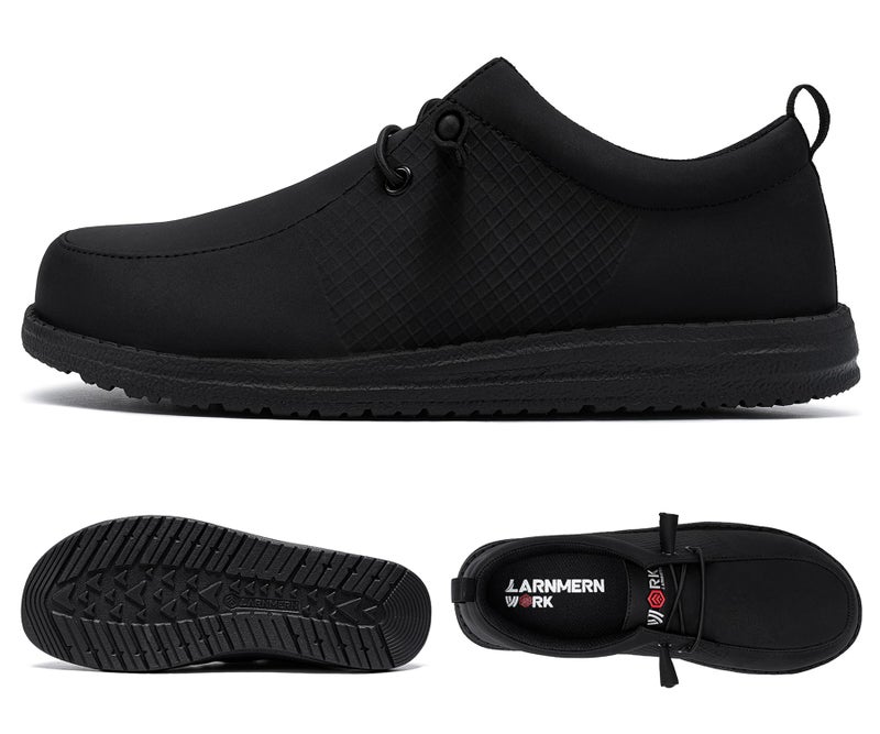 LARNMERN Slip On Steel Toe Shoes Men Lightweight Comfortable Lounging Walking Sneakers Safety Work Steel Toe Loafers (11.5 Men, Black Leather) - Image 2